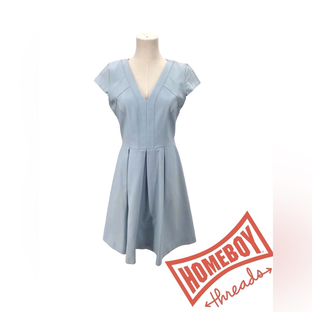 Like NEW Brooks Brothers Blue Gray Pleated A-Line Dress Size